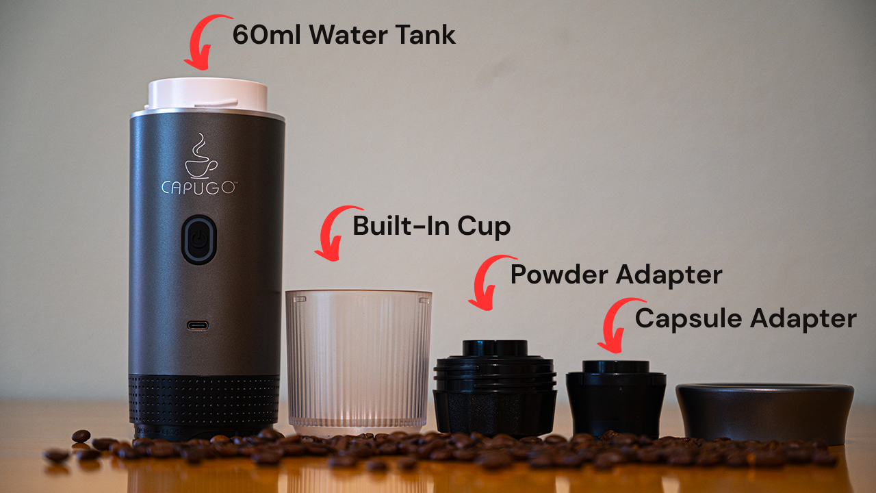 Portable Coffee Machine Capugo Parts explained in English